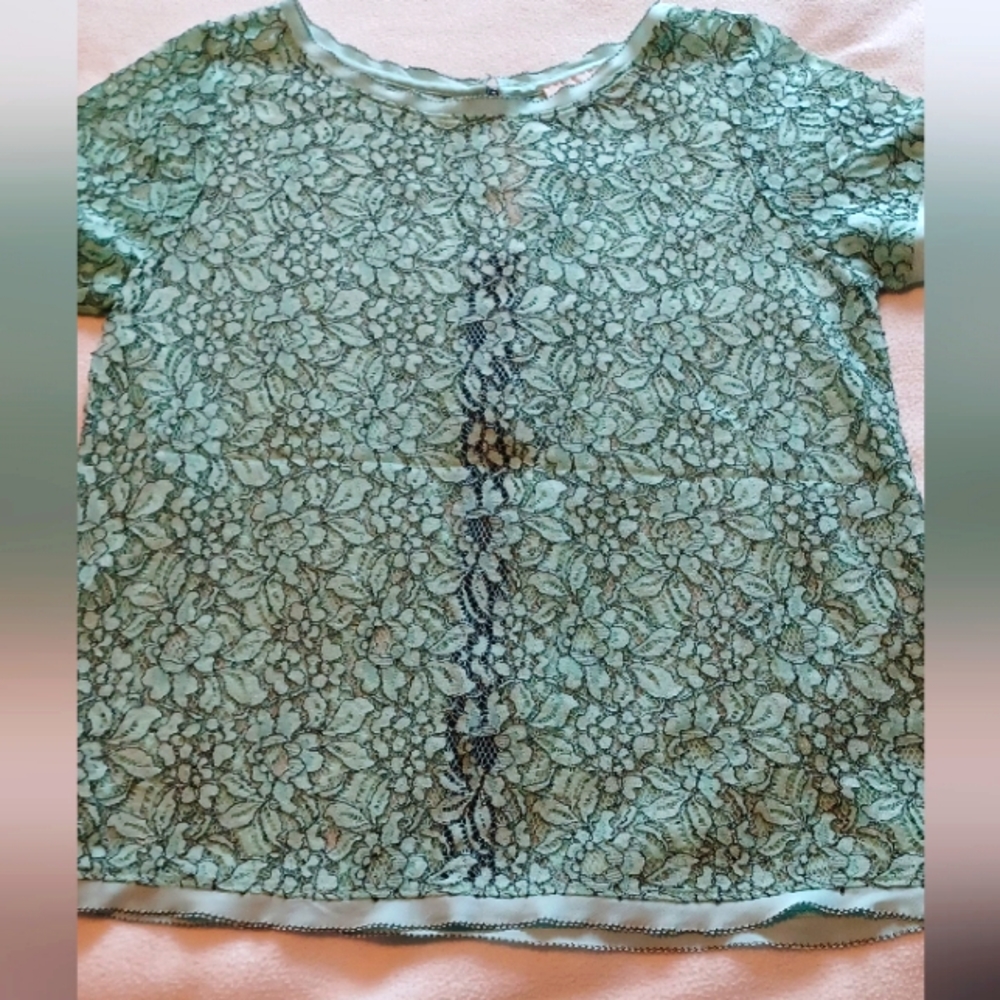 Ann Taylor Loft green floral lace shell blouse (xs petite)